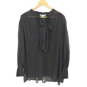 DR2 Daniel Rainn Top Womens 3X Black Chiffon Ne Neck Sash Sheer Puff Sleeves NWT